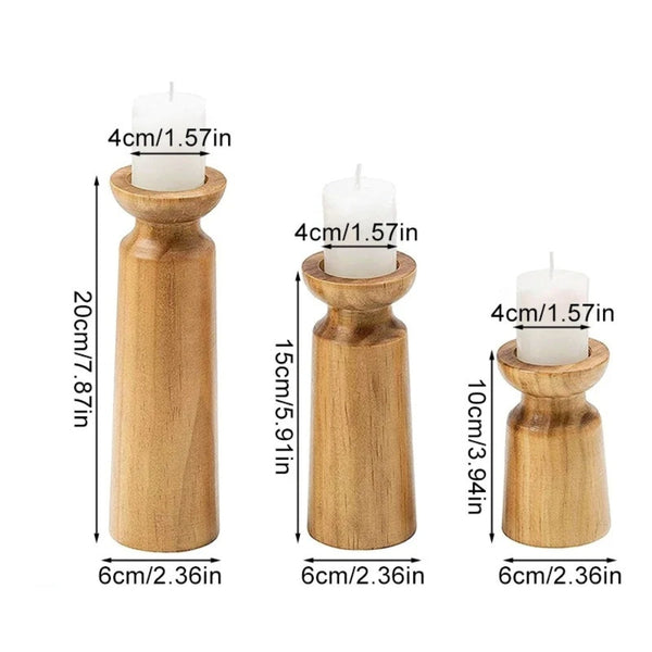 Handcrafted Pine Wood Candle Holders Set of 3 with Varying Heights for Rustic Home Decor