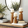 Handcrafted Pine Wood Candle Holders Set of 3 with Varying Heights for Rustic Home Decor