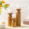 Handcrafted Pine Wood Candle Holders Set of 3 with Varying Heights for Rustic Home Decor