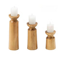 Handcrafted Pine Wood Candle Holders Set of 3 with Varying Heights for Rustic Home Decor