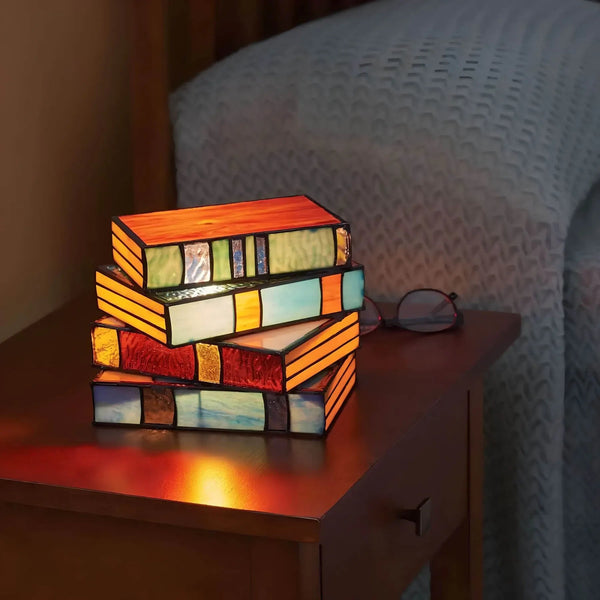 Handcrafted Stained Glass Book Lamp – Unique Vintage Table Lamp with Warm Ambient Glow for Book Lovers