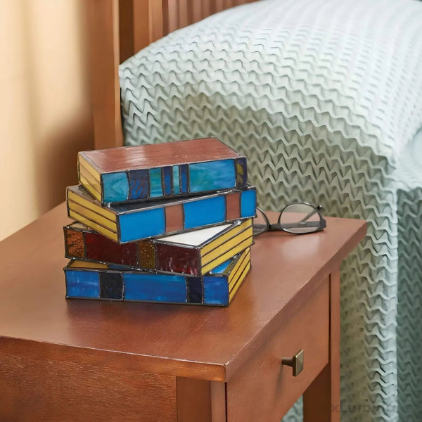 Handcrafted Stained Glass Book Lamp – Unique Vintage Table Lamp with Warm Ambient Glow for Book Lovers