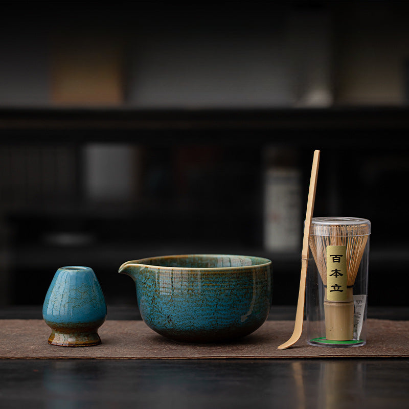 Handmade Japanese Matcha Set – 4-Piece Matcha Bowl and Whisk Set for Tea Ceremony
