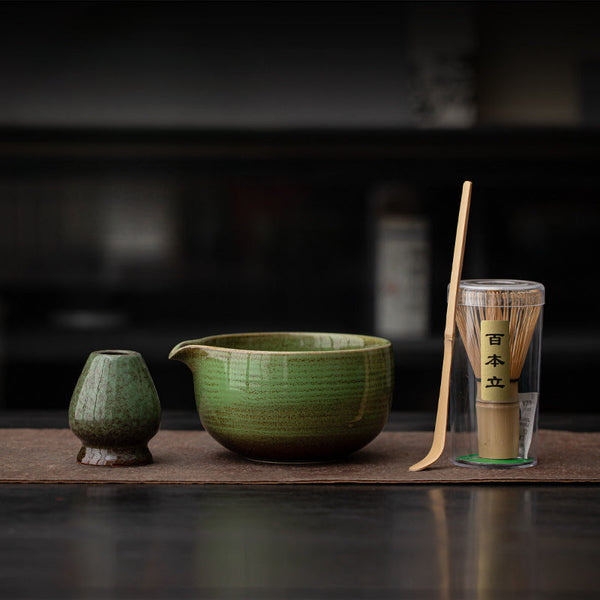 Handmade Japanese Matcha Set – 4-Piece Matcha Bowl and Whisk Set for Tea Ceremony