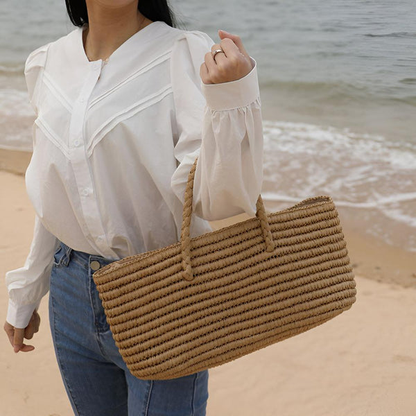 Handmade Straw Tote Bag with Spacious Interior and Drawstring Pouch – Lightweight Beach Bag for Casual Use