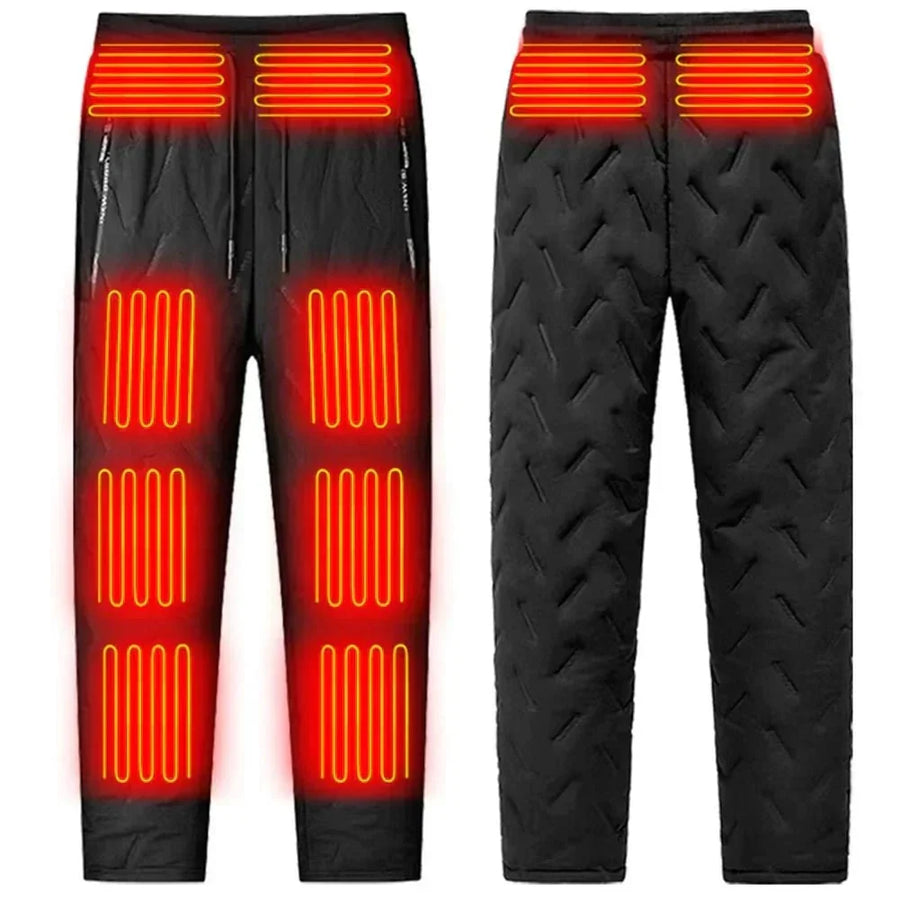 Heated Fleece-Lined Pants with Multiple Heating Zones for Cold Weather – Unisex Straight-Leg Design, Wind-Resistant, Adjustable Fit