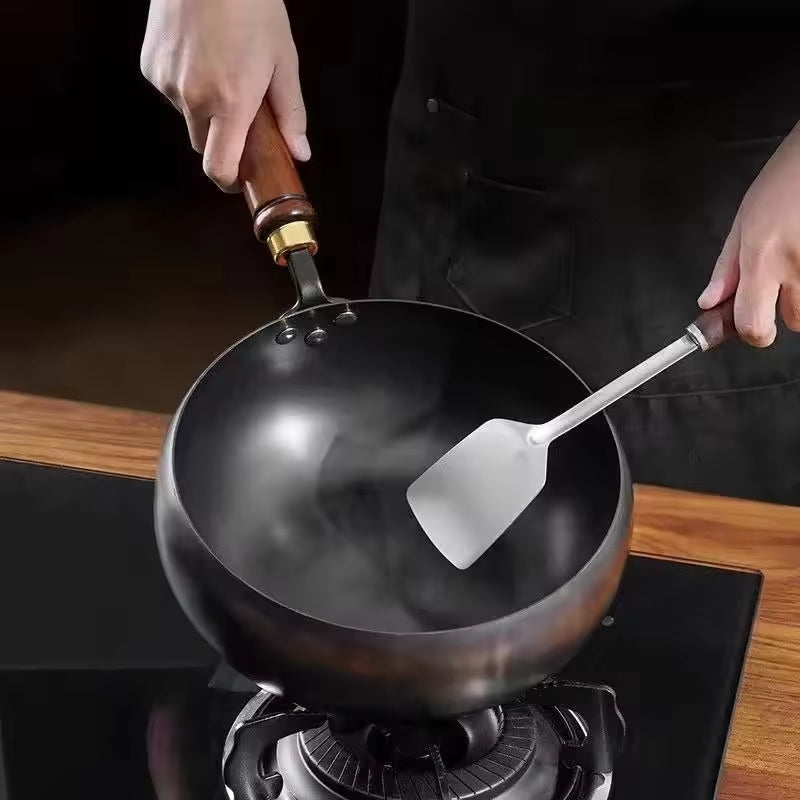 IronPot Pro | Traditional Carbon Steel Wok with Wooden Handle 0