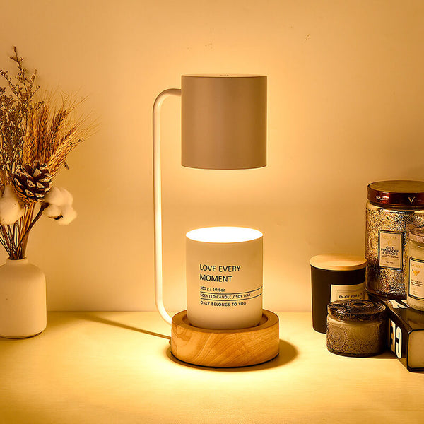 Japanese Minimalist Candle Warmer Lamp with Dimmable Light and Wooden Base for Even Wax Melting