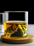 Japanese Style Whiskey Glass with Mountain Landscape Design – 200ml Heat-Resistant Glass in Elegant Wooden Box