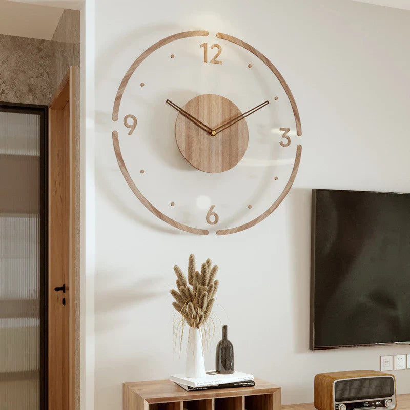 Large Scandinavian Wall Clock Decor – Silent Quartz Movement, 35 cm Diameter, Modern Natural Wood Design