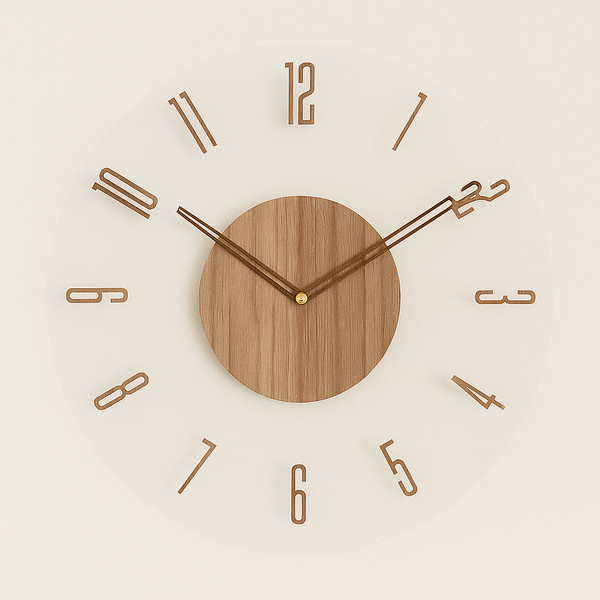 Large Scandinavian Wall Clock Decor – Silent Quartz Movement, 35 cm Diameter, Modern Natural Wood Design