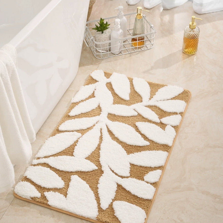 Leaf Pattern Non-Slip Bath Mat – Ultra-Soft Microfiber Bathroom Rug with Plush Thickness and Machine Washable Design