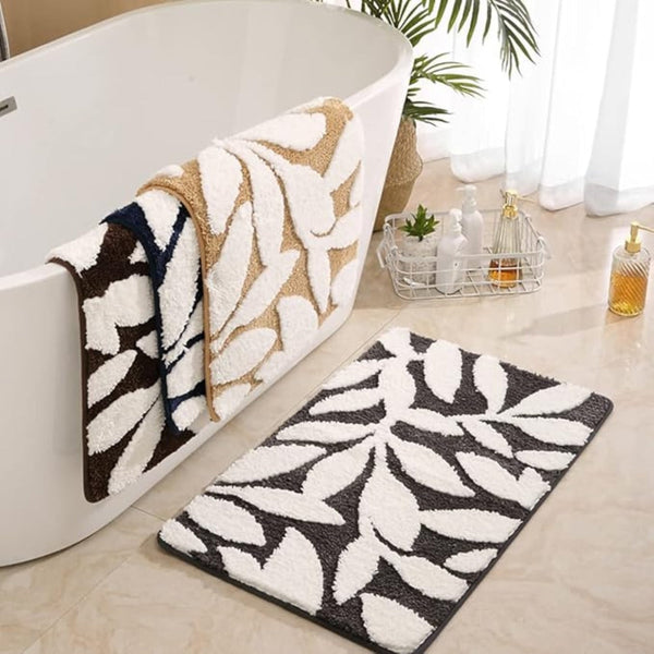 Leaf Pattern Non-Slip Bath Mat – Ultra-Soft Microfiber Bathroom Rug with Plush Thickness and Machine Washable Design