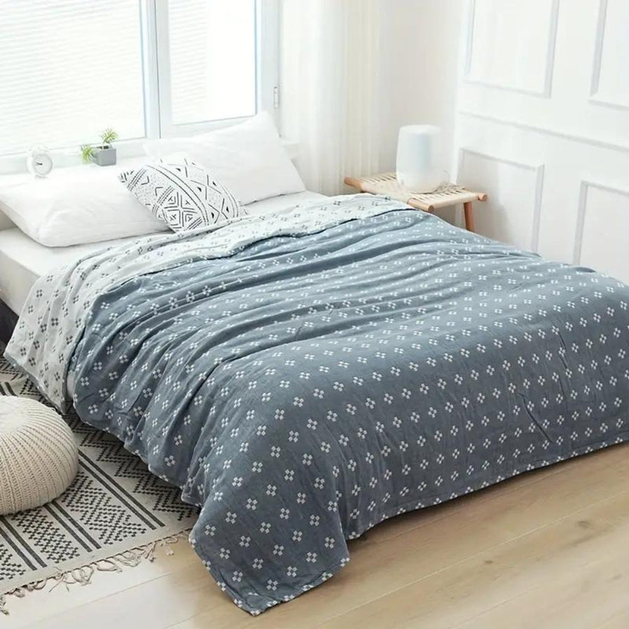 Lightweight Cotton Throw Blanket with Three-Layer Gauze – Breathable Diamond Dot Design for Year-Round Comfort
