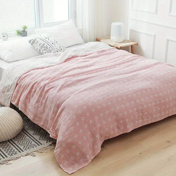 Lightweight Cotton Throw Blanket with Three-Layer Gauze – Breathable Diamond Dot Design for Year-Round Comfort