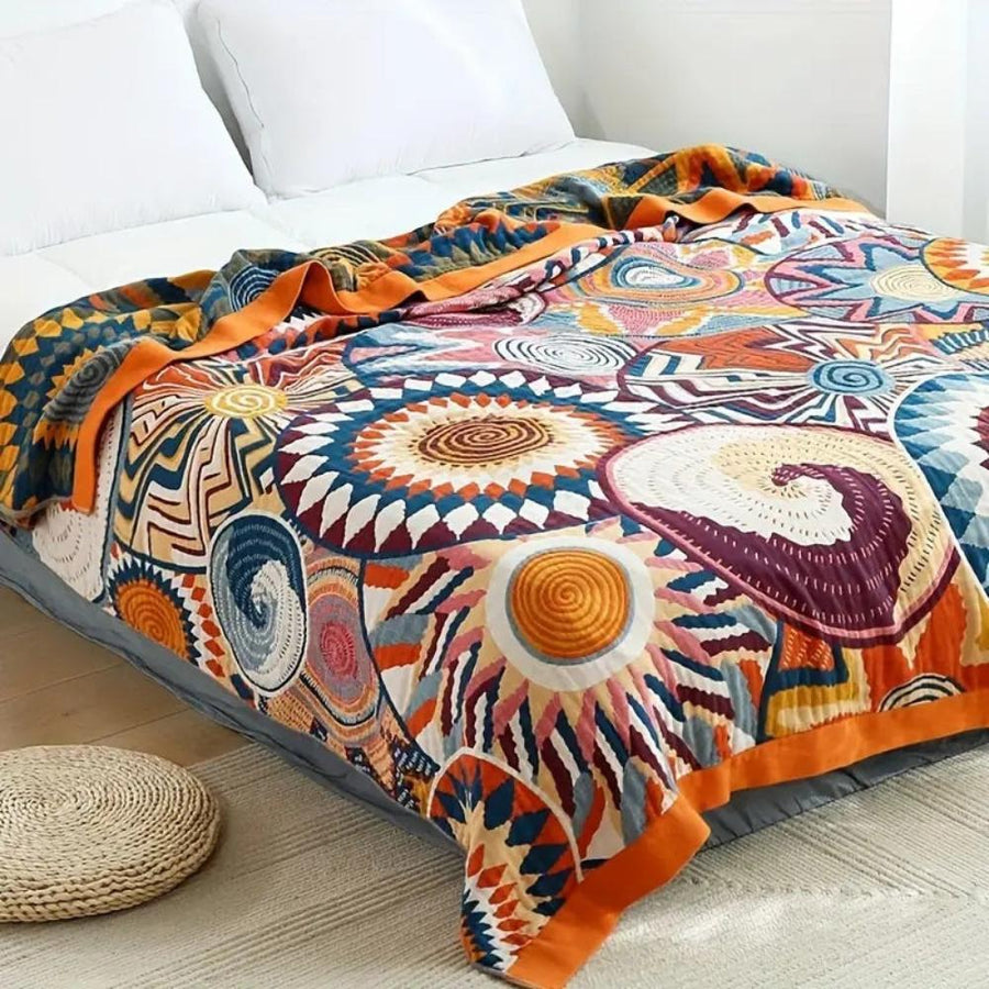 Lightweight Sunburst Cotton Throw Blanket – Breathable All-Season Blanket for Home and Travel