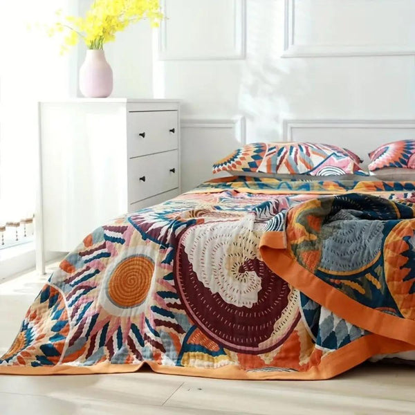 Lightweight Sunburst Cotton Throw Blanket – Breathable All-Season Blanket for Home and Travel