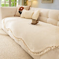 Close-up of the textured chenille weave showing the plush, dimensional surface in a soft cream colourway