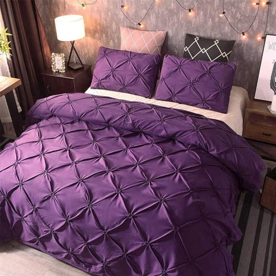 Luxury Pinch Pleat Duvet Cover Set, Soft Breathable Microfiber, Wrinkle-Resistant Bedding - King/Queen Size Options
