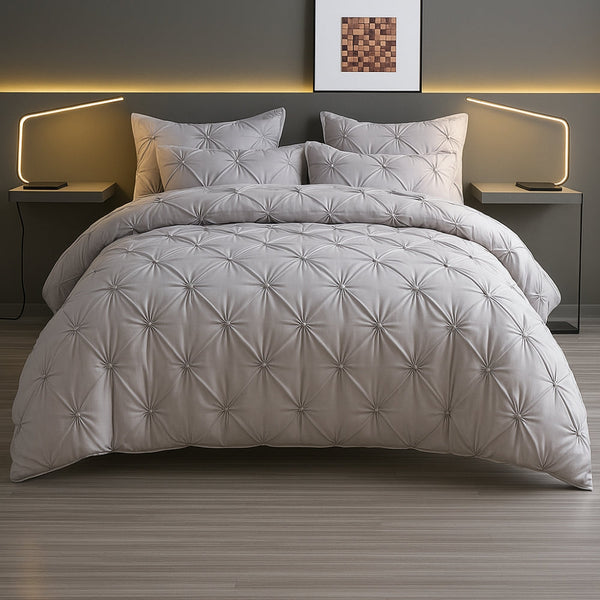 Luxury Pinch Pleat Duvet Cover Set, Soft Breathable Microfiber, Wrinkle-Resistant Bedding - King/Queen Size Options