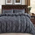 Luxury Pinch Pleat Duvet Cover Set, Soft Breathable Microfiber, Wrinkle-Resistant Bedding - King/Queen Size Options