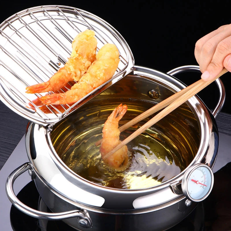 Master Fryer with Thermometer | Stainless Steel Tempura Deep Fry Pot 0