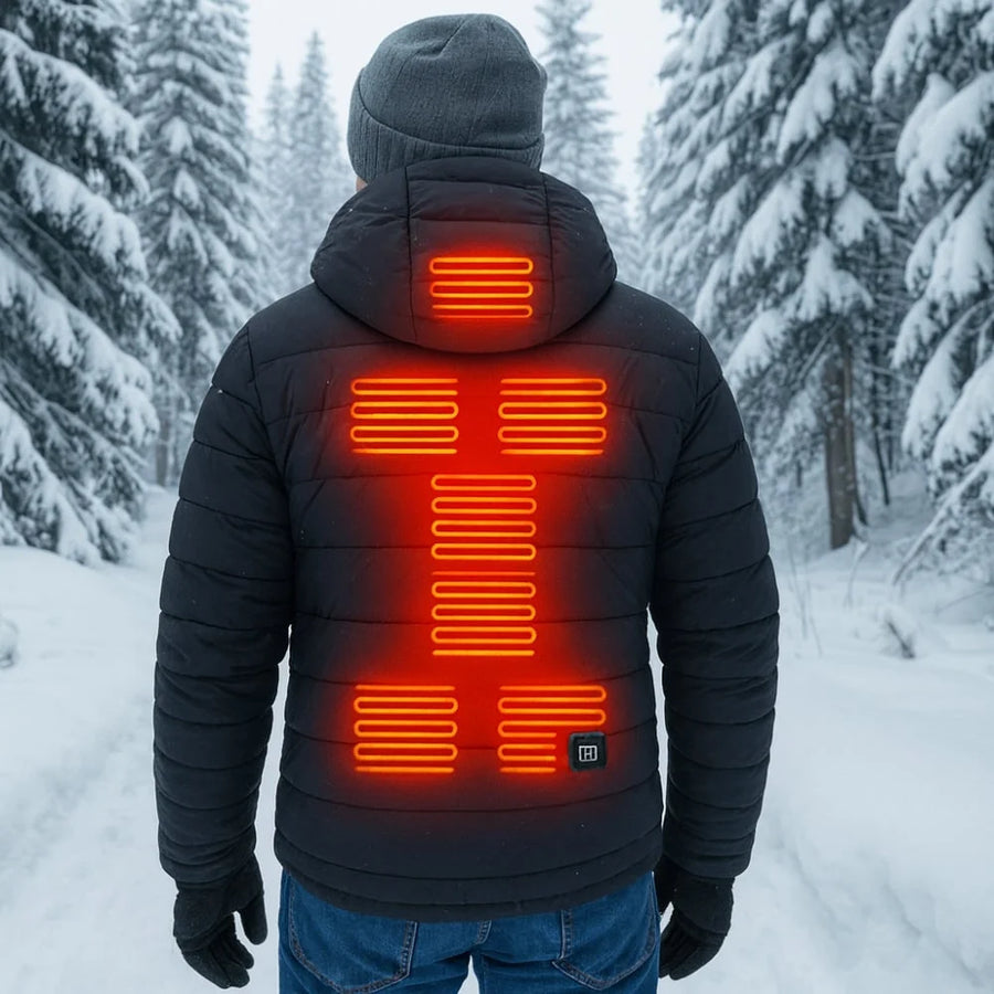 Men's Heated Puffer Jacket with Adjustable Temperature Control and Built-In Hood – Lightweight Synthetic Insulation Winter Coat