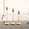 Metallic Taper Candle Holders Set of 3 with Brushed Finish – Elegant Gold Candle Stick Holders for Home Decor and Events
