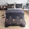 Midnight Butterfly Duvet Cover Set – 3-Piece Cotton Microfiber Bedding for Queen Size, Elegant Golden Floral Design