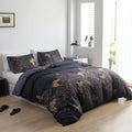 Midnight Butterfly Duvet Cover Set – 3-Piece Cotton Microfiber Bedding for Queen Size, Elegant Golden Floral Design