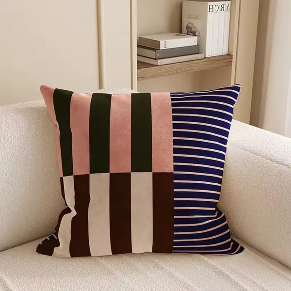 Mod Blocks Striped Cushion Cover 18x18 Inches Microfiber Blend with Double-Sided Print and Concealed Zipper