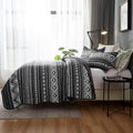 Modern Boho Bedding Set - Microfiber Duvet Cover and Pillowcases with Monochrome Geometric Pattern for Stylish Bedrooms