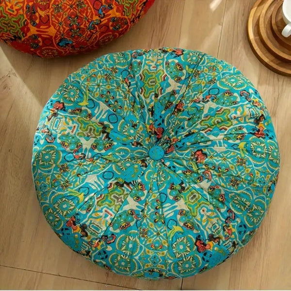Moroccan-Inspired Plush Meditation Cushion - Soft Cotton Microfiber Blend Yoga Pillow with Boho Woven Design for Comfortable Floor Seating