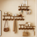 Natural Bamboo Wall Mounted Coat Rack with Hooks & Shelf for Organized Entryway 0