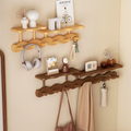 Natural Bamboo Wall Mounted Coat Rack with Hooks & Shelf for Organized Entryway 1