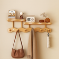 Natural Bamboo Wall Mounted Coat Rack with Hooks & Shelf for Organized Entryway 2