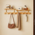 Natural Bamboo Wall Mounted Coat Rack with Hooks & Shelf for Organized Entryway 5