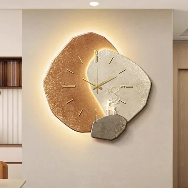 Natural Wood Wall Clock with Soft LED Glow – Modern Wall Clock Decor, 40x40 cm, Silent Quartz Movement