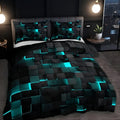 Neon 3D Grid Duvet Cover Set – Breathable Microfiber Cotton Blend, All-Season Comfort, Includes 1 Duvet Cover and 2 Pillowcases