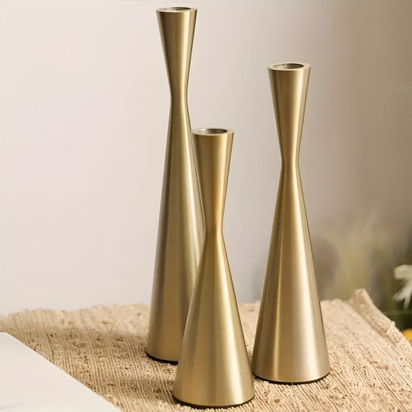 Nordic Brass Waist Candlestick Holder Set of 3 - Durable Iron with Lacquer Finish for Elegant Home Decor