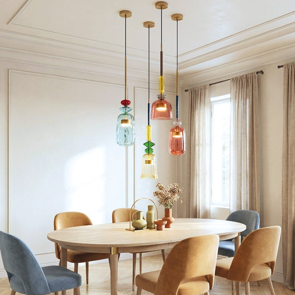 Nordic Glass Pendant Lights in Vibrant Colors – Adjustable Length, LED Bulbs Included, High-Quality Glass Lighting Fixture