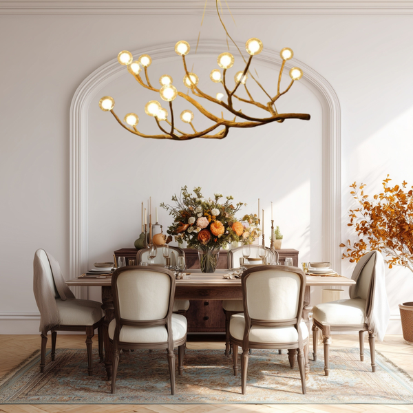 Nordic Rustic Tree Branch Chandelier Light – Adjustable Height Modern Chandelier for Dining Room and Home Decor