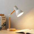 Nordic Wooden Desk Lamp with Adjustable Head and Soft Eye-Friendly Light – Natural Rubberwood Base and Metal Shade