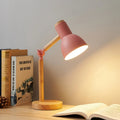 Nordic Wooden Desk Lamp with Adjustable Head and Soft Eye-Friendly Light – Natural Rubberwood Base and Metal Shade