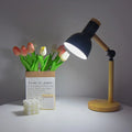 Nordic Wooden Desk Lamp with Adjustable Head and Soft Eye-Friendly Light – Natural Rubberwood Base and Metal Shade