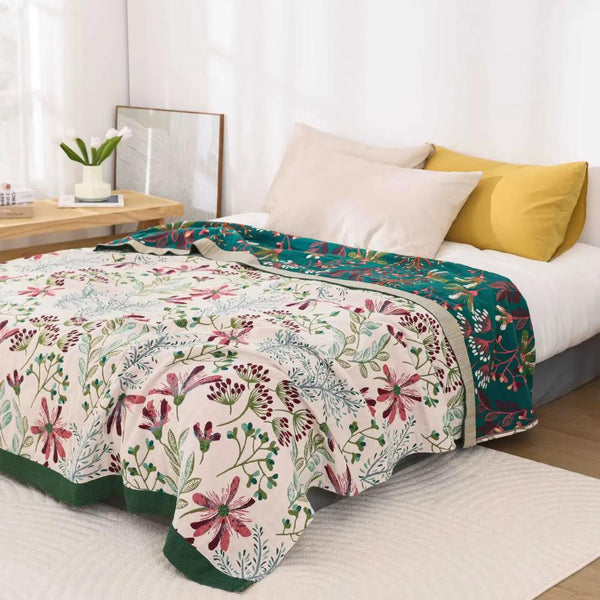 Organic Cotton Wildflower Whisper Blanket – 4-Layer Gauze for Softness and Warmth, Lightweight and Skin-Friendly for Indoor/Outdoor Use