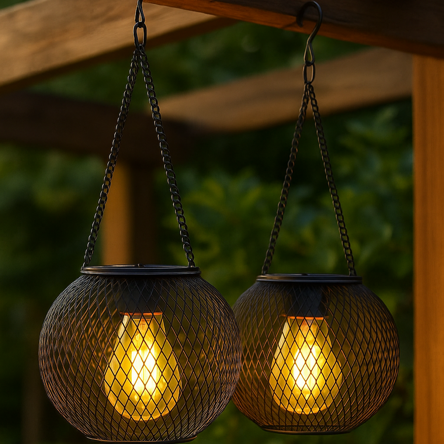 Outdoor Solar Lanterns - Metal Mesh Hanging Garden Lights with Warm LED Glow for Patios and Outdoor Decor