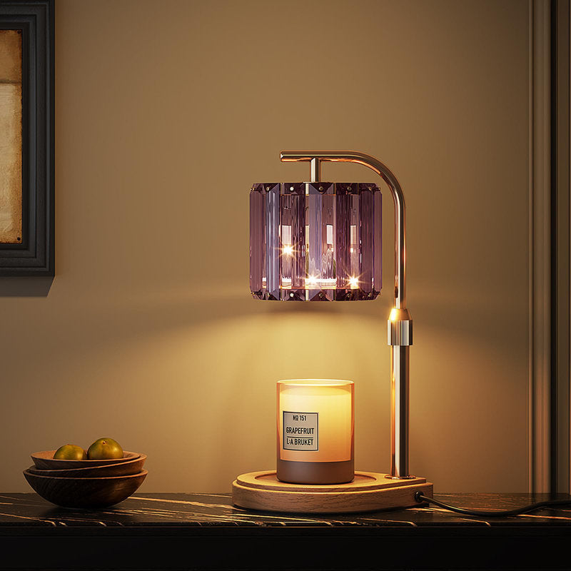 Plug-In Candle Warmer Lamp with Wood Base and Purple Crystal Shade, Multi-Level Dimming and Timer