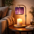 Plug-In Candle Warmer Lamp with Wood Base and Purple Crystal Shade, Multi-Level Dimming and Timer