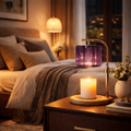 Plug-In Candle Warmer Lamp with Wood Base and Purple Crystal Shade, Multi-Level Dimming and Timer